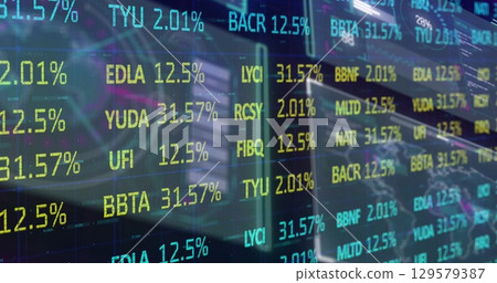 Image of digital screen with financial data and graphs Image of digital screen with financial data and graphs 129579387