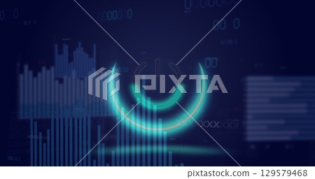 Image of neon circle over digital screen with graphs and data Image of neon circle over digital screen with graphs and data 129579468