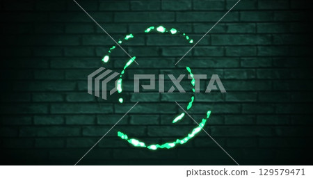 Image of neon circle over digital screen with green bricks Image of neon circle over digital screen with green bricks 129579471