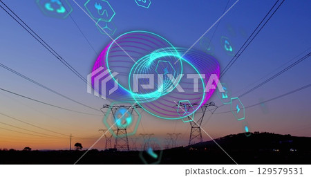 Image of ecology icons and circles over pylons 129579531