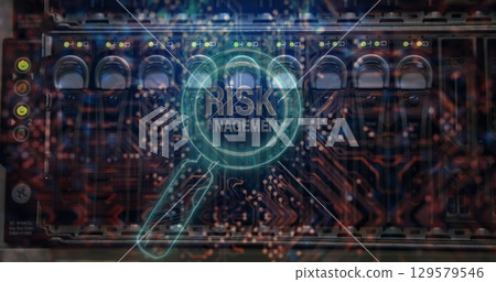 Image of risk management text over reading glass and server room 129579546