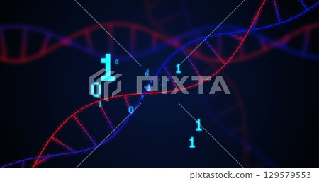 Image of dna strands over data processing 129579553