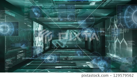 Image of data processing over digital screens 129579562
