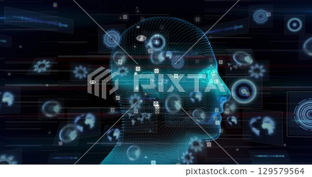 Image of data processing over digital human 129579564