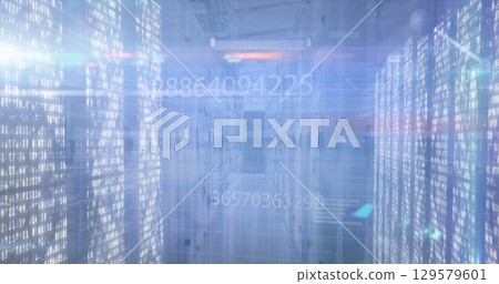 Image of light spots and data processing over computer servers 129579601