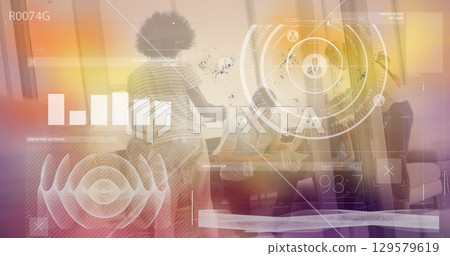 Image of data processing over diverse business people at office Image of data processing over diverse business people at office 129579619