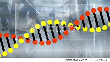 Image of dna strand over diverse business people at office Image of dna strand over diverse business people at office 129579621