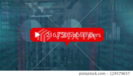 Image of social media subscribers notification over charts processing data on interface Image of social media subscribers notification over charts processing data on interface 129579637