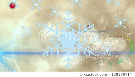 Image of light spots over snow falling Image of light spots over snow falling 129579714