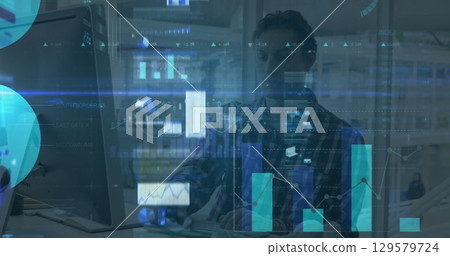 Image of data processing over caucasian businessman 129579724