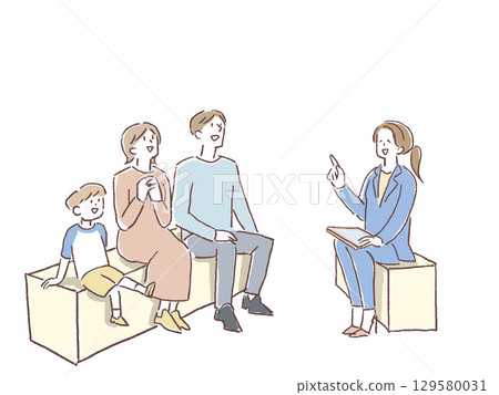 A woman in a suit and her family 129580031