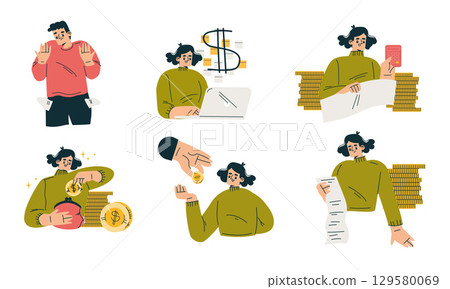 Illustrations showcasing various aspects of Financial Growth and Management in detail 129580069
