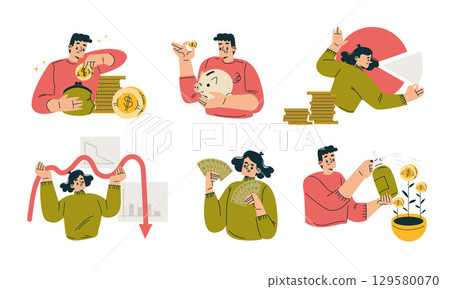 A series of illustrations focusing on Financial Growth and Investments for educational purposes 129580070