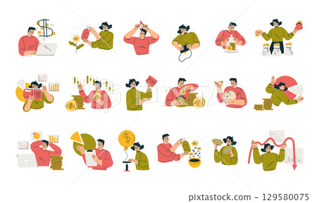 Vibrant and Colorful Illustrations Capturing Various Daily Activities and a Range of Emotions Vibrant and Colorful Illustrations Capturing Various Daily Activities and a Range of Emotions 129580075