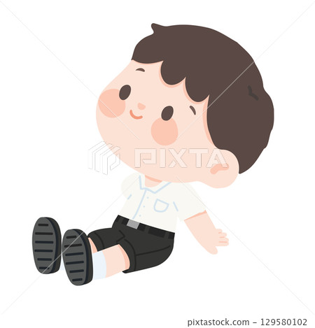 Cartoon illustration of a schoolboy sitting 129580102