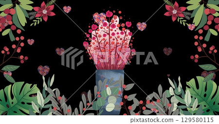 Image of plants on black background Image of plants on black background 129580115