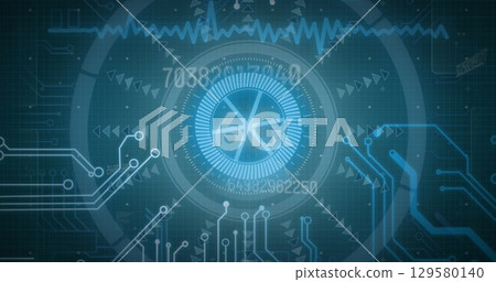 Image of data processing with hud element, 6g sign on digital interface Image of data processing with hud element, 6g sign on digital interface 129580140