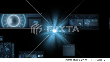 Image of data processing with scope scanning over light spots on black background Image of data processing with scope scanning over light spots on black background 129580170
