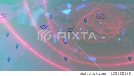 Image of data processing and digital tunnel over media icons 129580188