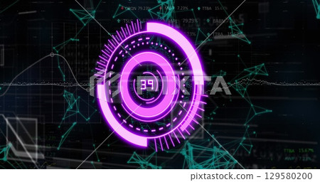 Image of purple circle with numbers over connections on black background Image of purple circle with numbers over connections on black background 129580200