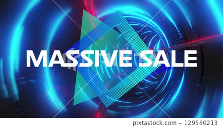 Image of massive sale over square and tunnel made of blue lights Image of massive sale over square and tunnel made of blue lights 129580213