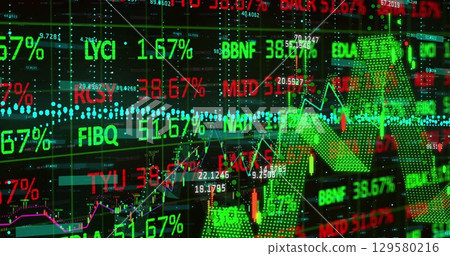 Image of digital screen with financial data and graphs Image of digital screen with financial data and graphs 129580216
