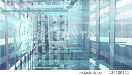 Image of dna strand, data processing over computer servers 129580323