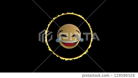 Image of circle with emoticons over black background Image of circle with emoticons over black background 129580328