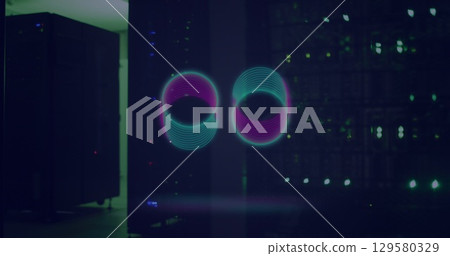 Image of neon circles overs servers 129580329