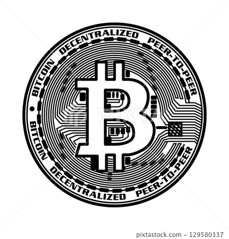 Realistic bitcoin coin. Crypto currency golden coin bitcoin symbol isolated. 129580337
