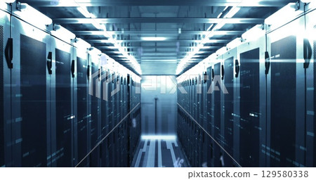 Image of numbers and data processing over computer servers 129580338