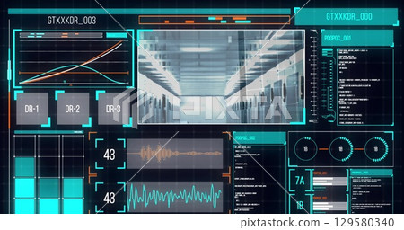 Image of data processing on blue background 129580340