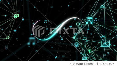 Image of icons over network of connections 129580397