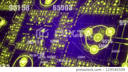 Image of numbers over moving shapes 129580399