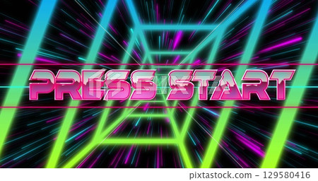 Image of game over text over moving red light trails Image of game over text over moving red light trails 129580416