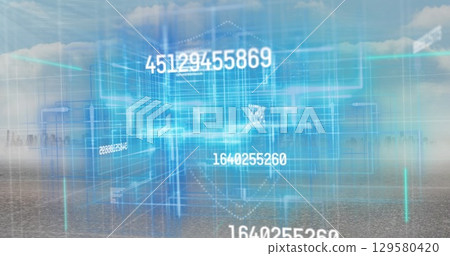 Image of data processing over cityscape 129580420