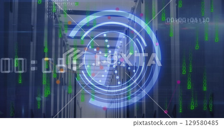 Image of scope scanning with data processing over server room 129580485