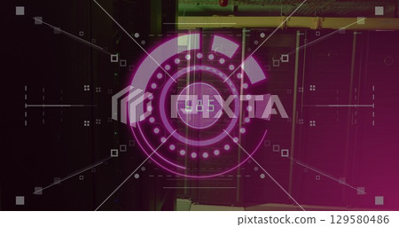 Image of scope scanning with data processing over server room 129580486