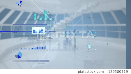 Image of data processing over cityscape 129580519