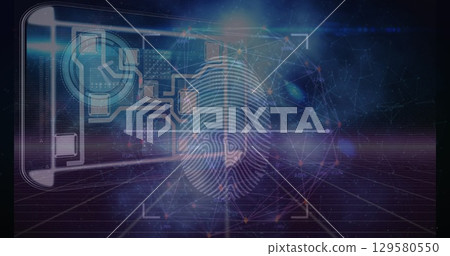 Image of data processing over clock and fingerprint Image of data processing over clock and fingerprint 129580550