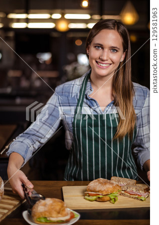 barista, sandwich, female 129581963