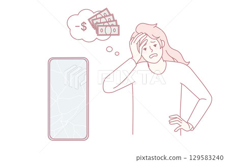 Distressed woman frustrated with broken cellphone Distressed woman frustrated with broken cellphone 129583240
