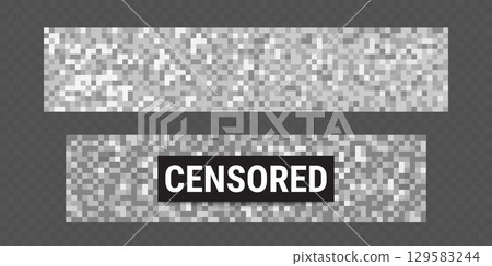 Gray censor bars with pixelated squares 129583244