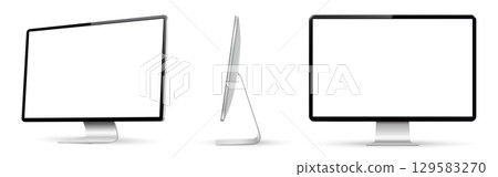 Realistic computer screen mockup. Computer display on three sides with blank screen. 129583270