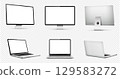 Realistic computer screen mockup. Laptop computer mockup different angles views on transparent background. 129583272