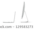 Laptop and computer flat screen side view 129583273