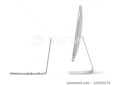 Laptop and computer flat screen side view 129583273