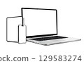 Laptop computer, tablet and smartphone mockup white screen. Device different angles views 129583274