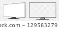 tv screen mockup, front and side view with white empty screen on transparent background. 129583279