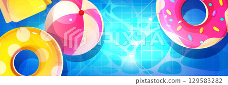 Pool party scene top view Pool party scene top view 129583282